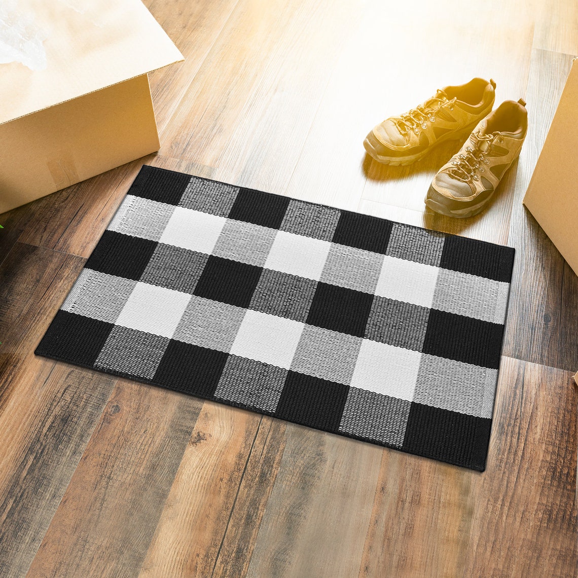 Black and White Rug Door mat Plaid Rug Buffalo Etsy