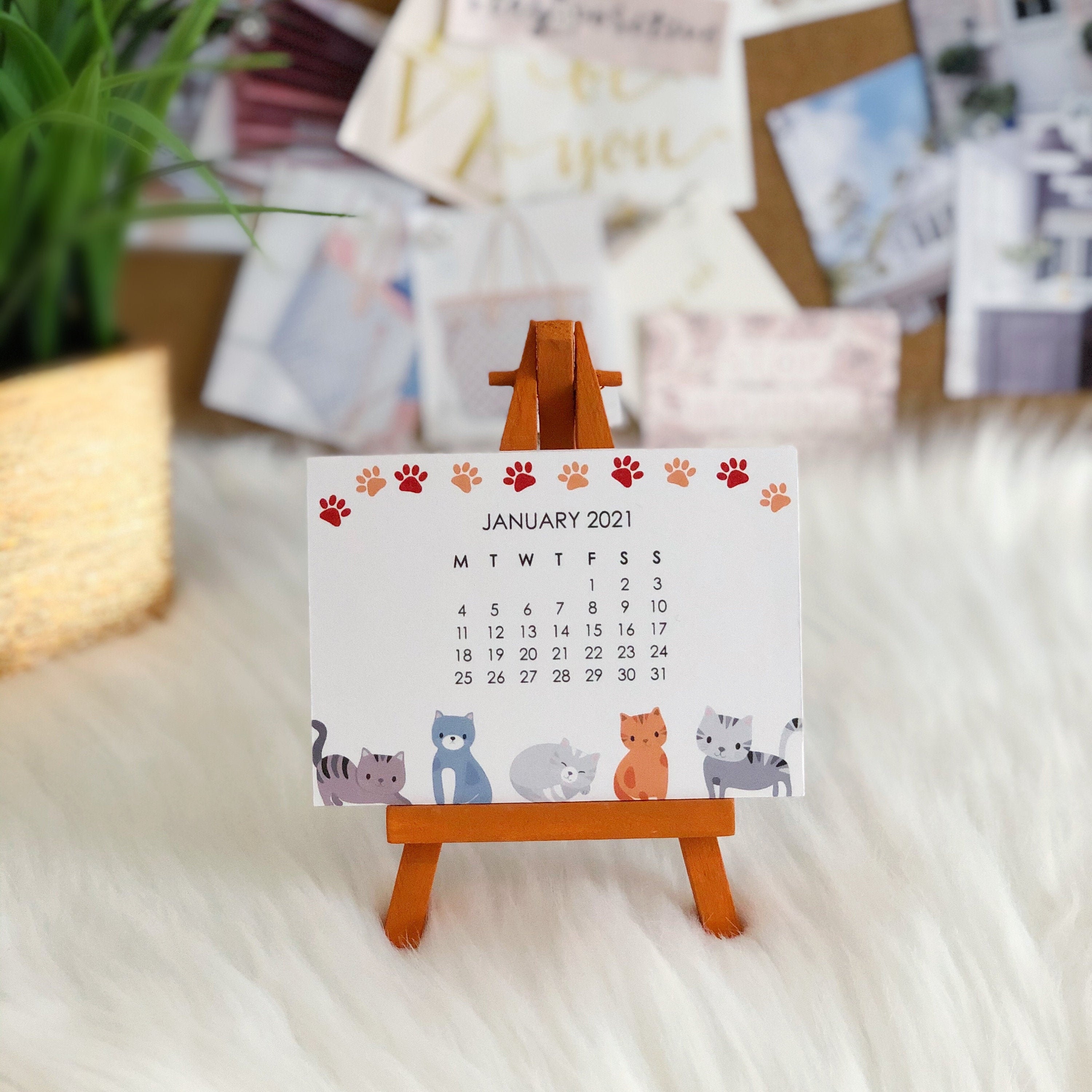 2021 Mini Easel Desk Calendar Cats 12 cards with Orange Etsy