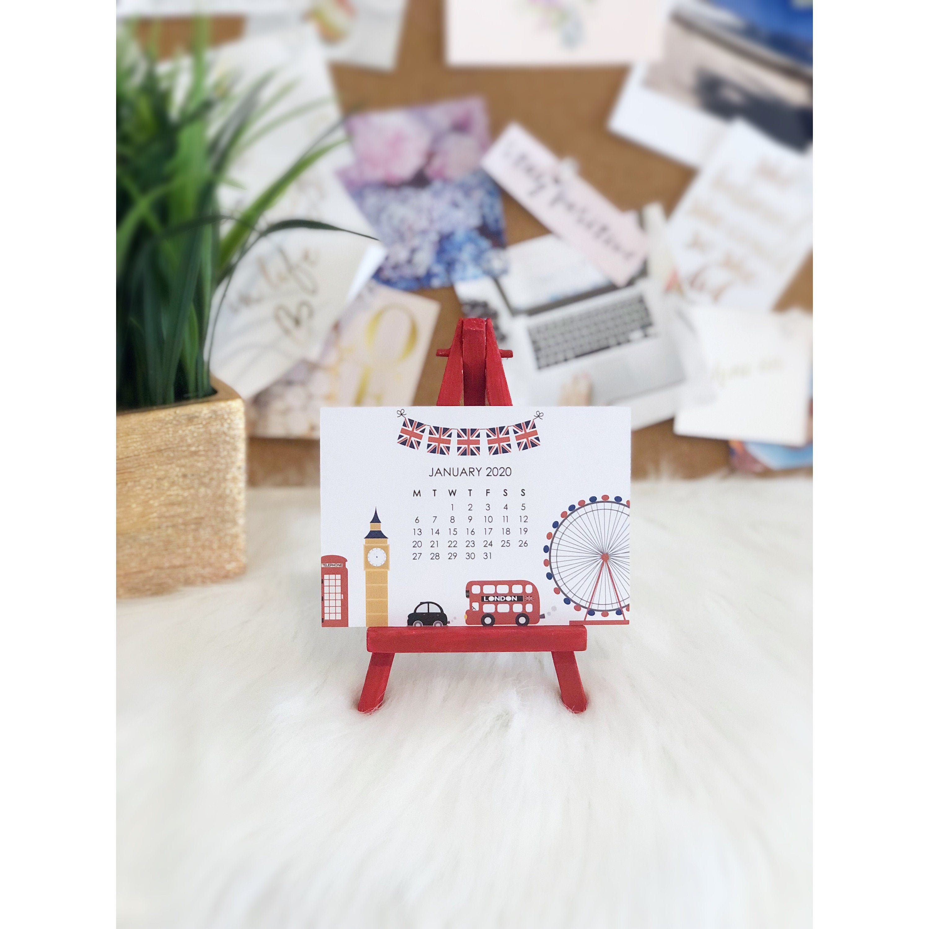 2020 Mini Easel Desk Calendar London cards with Red Easel Etsy
