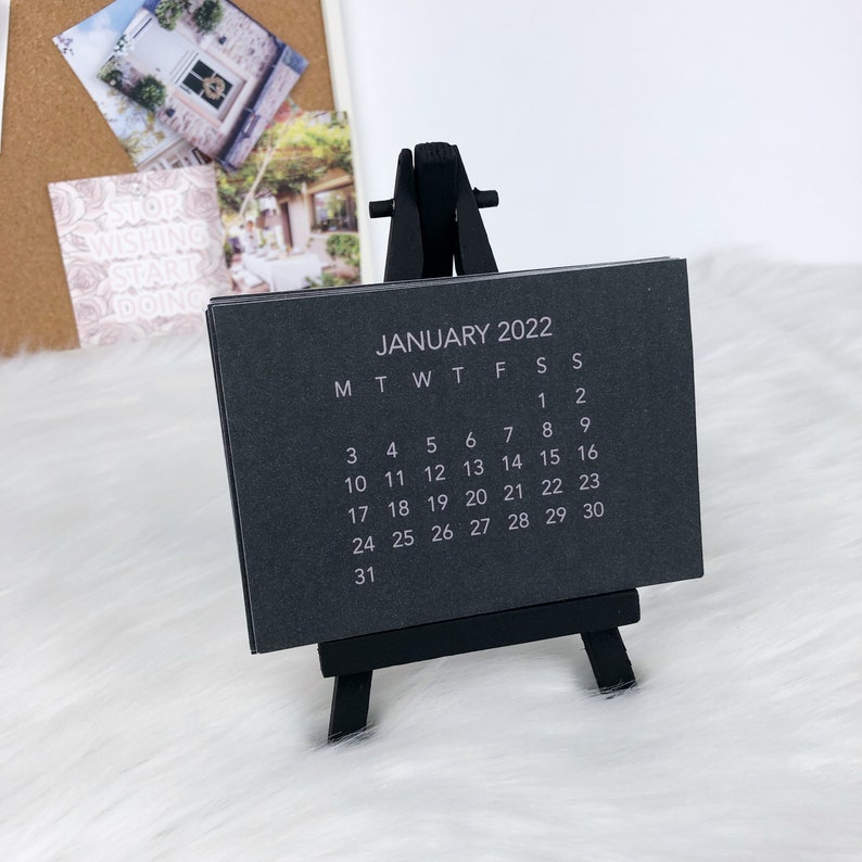 2022 Mini Easel Desk Calendar Black Edition Monthly Cards Etsy