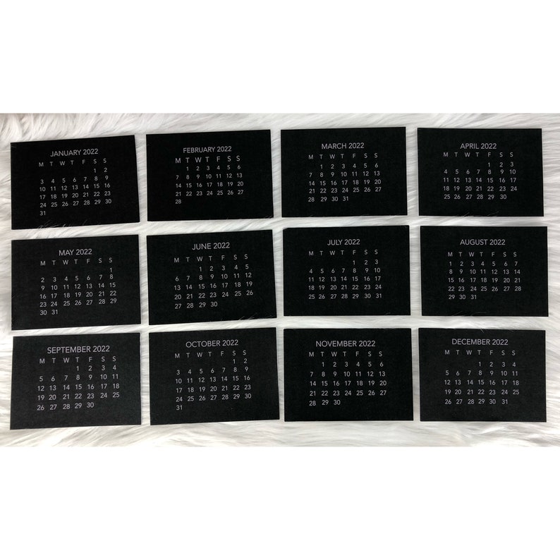 2022 Mini Easel Desk Calendar Black Edition Monthly Cards Etsy