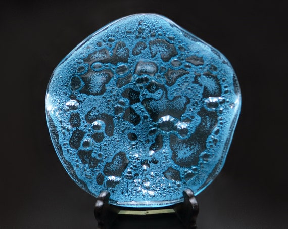 Blue Glass Bubble Bowl, Art Glass Plate