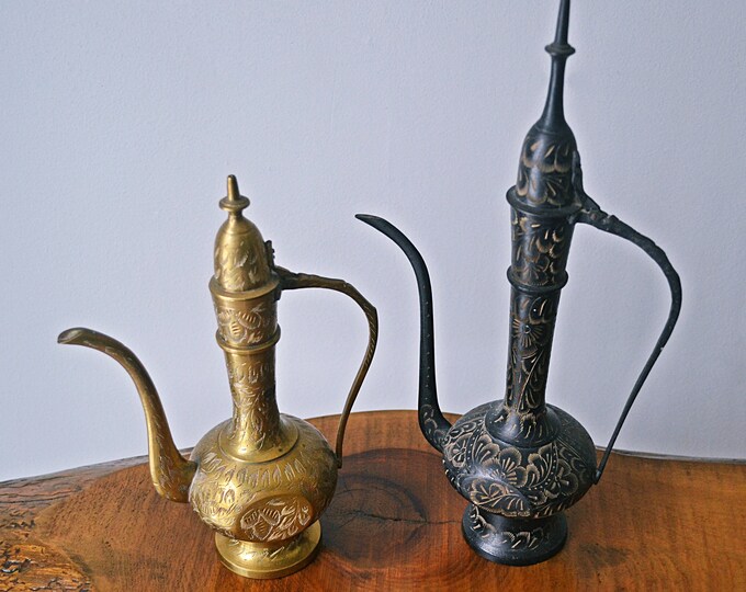 Brass Coffee Pots Vintage Brass Set Brass Collectibles Etsy