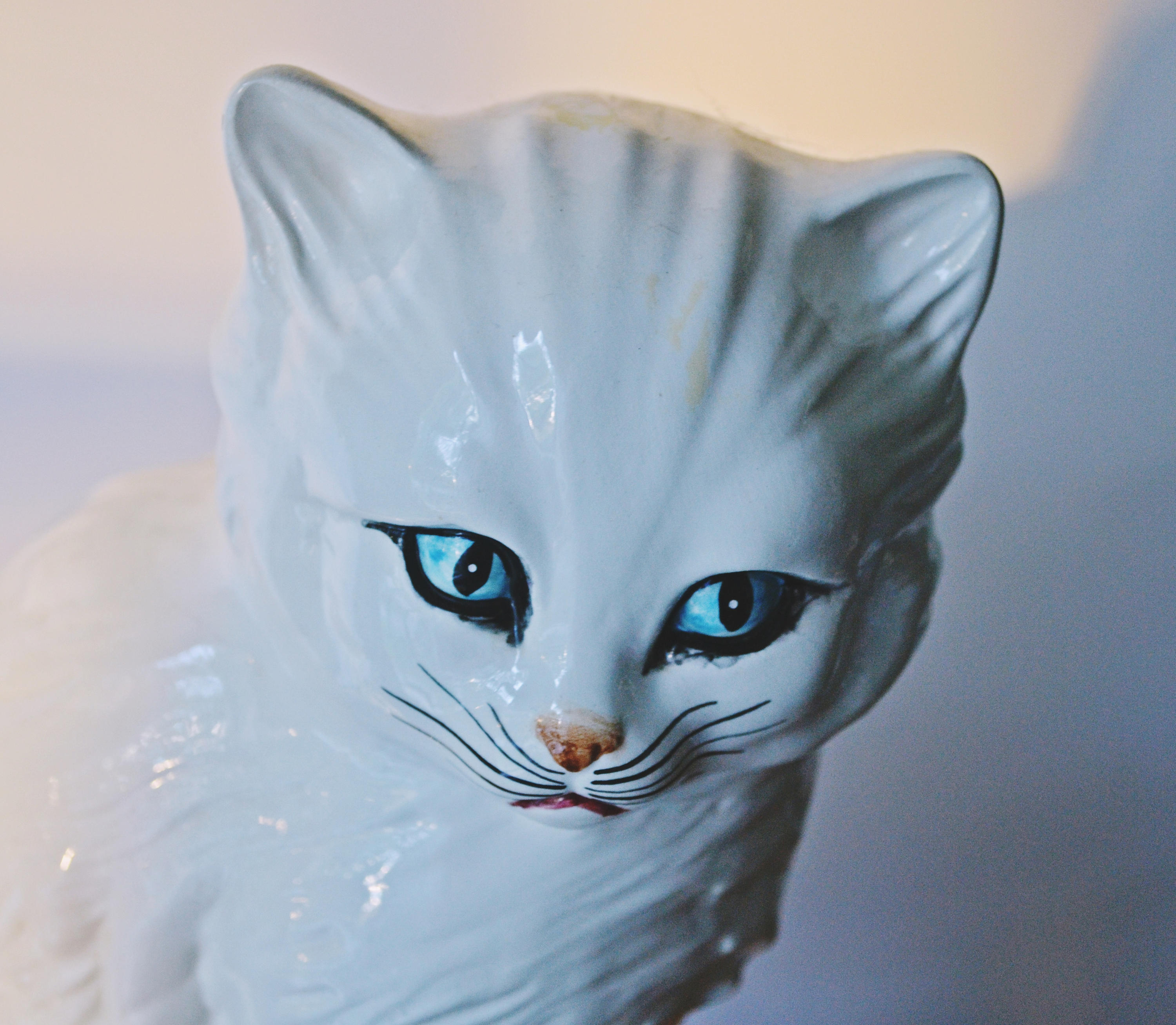 Large Ceramic  Cat  Made In Italy Cat  On Books Figurine 
