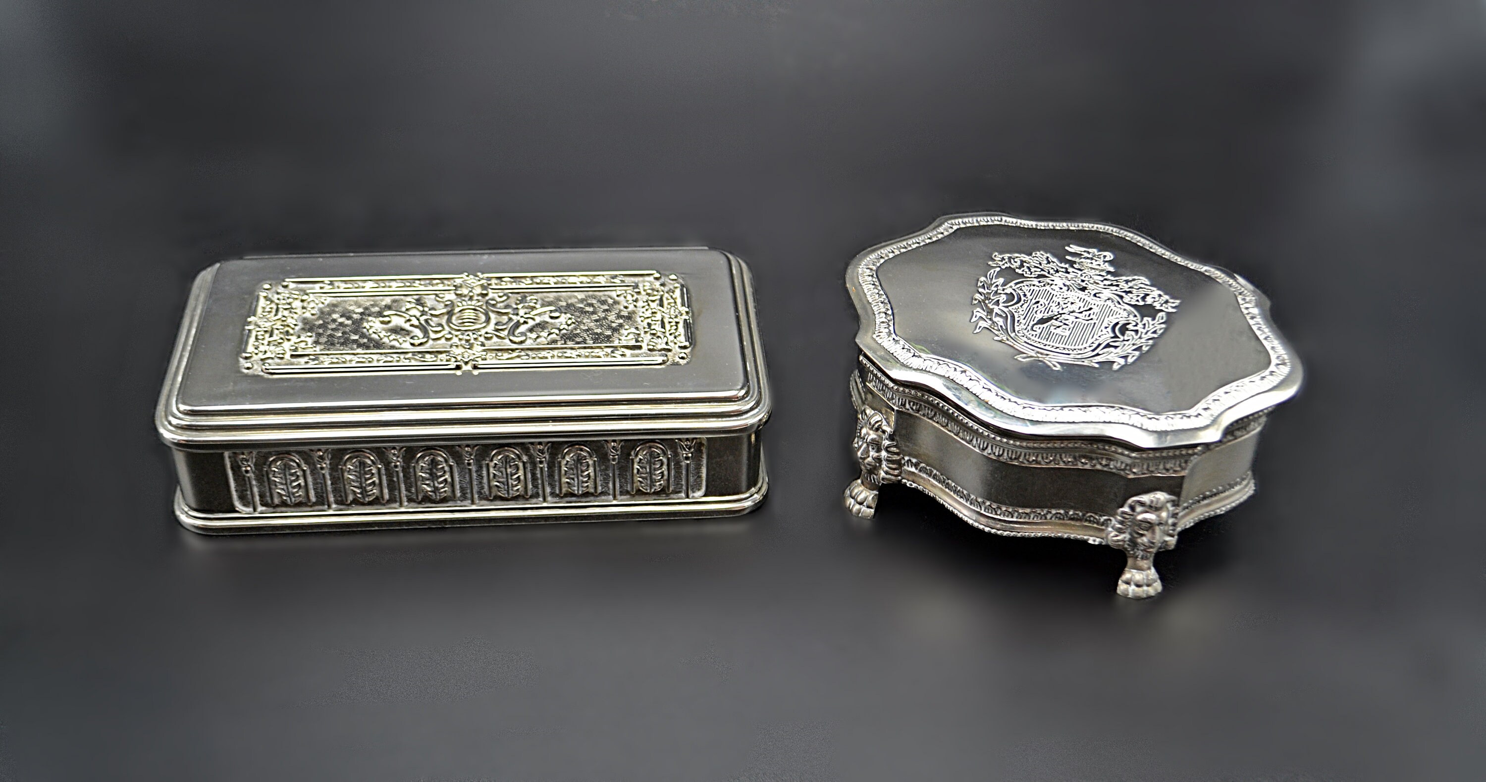 Two Silver Plate Jewelry Boxes, Trinket Boxes
