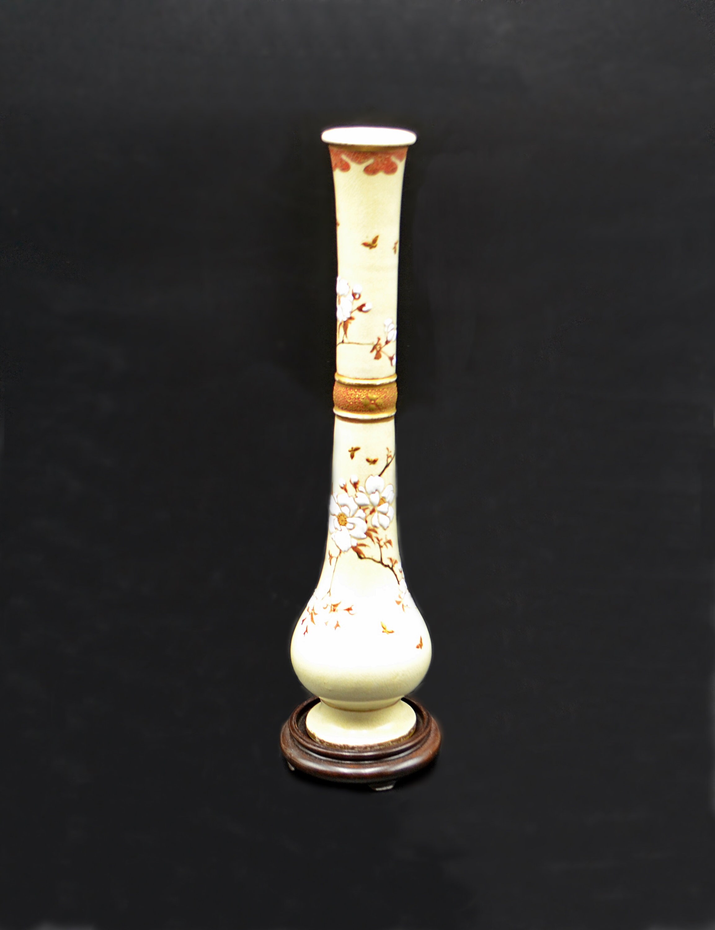 Japanese Satsuma Vase Vintage Cherry Blossom And Butterfly Vase