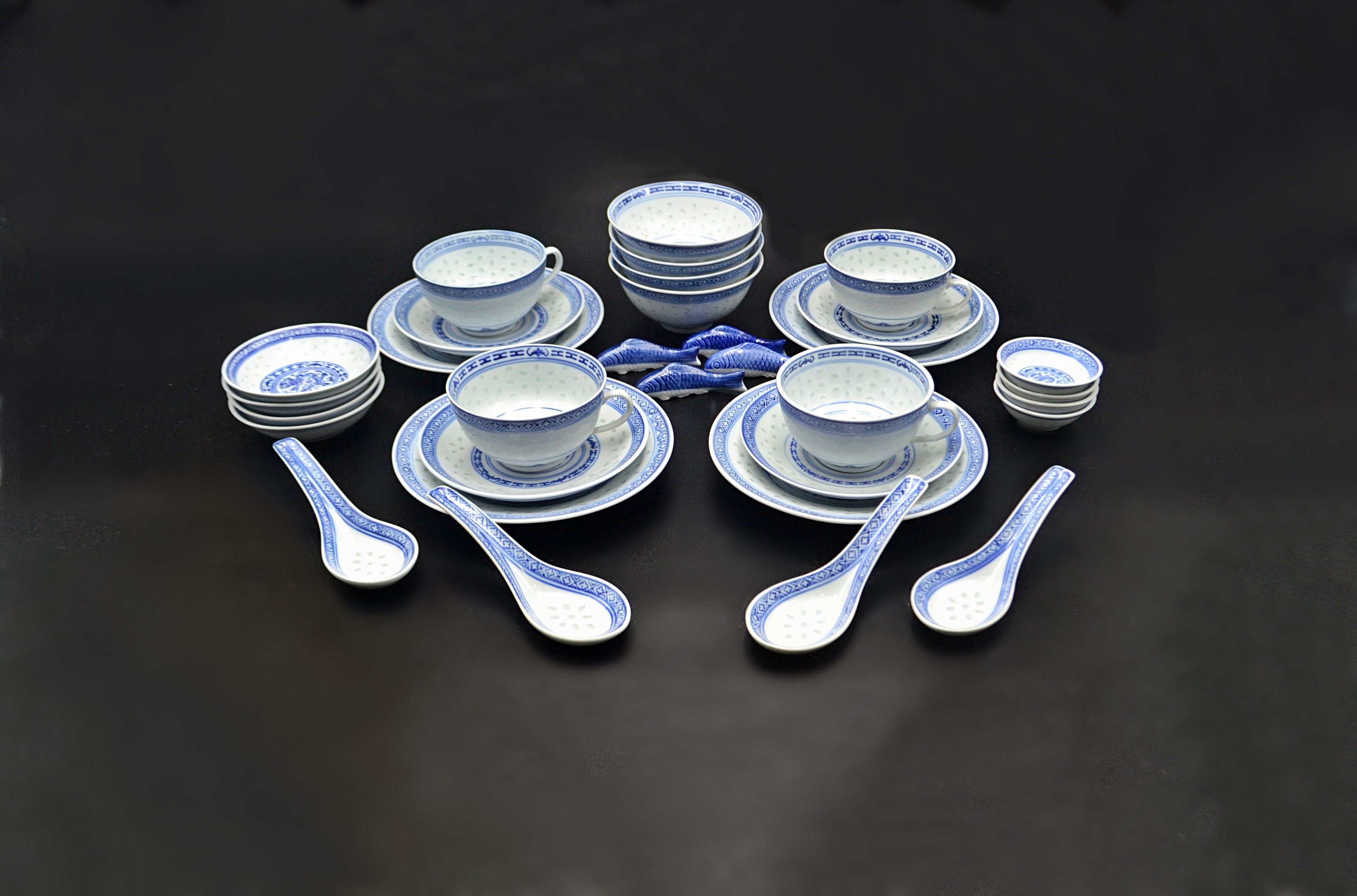 s Porcelain Blue White Detail Chinese Translucent Rice Grain Soup Spoon