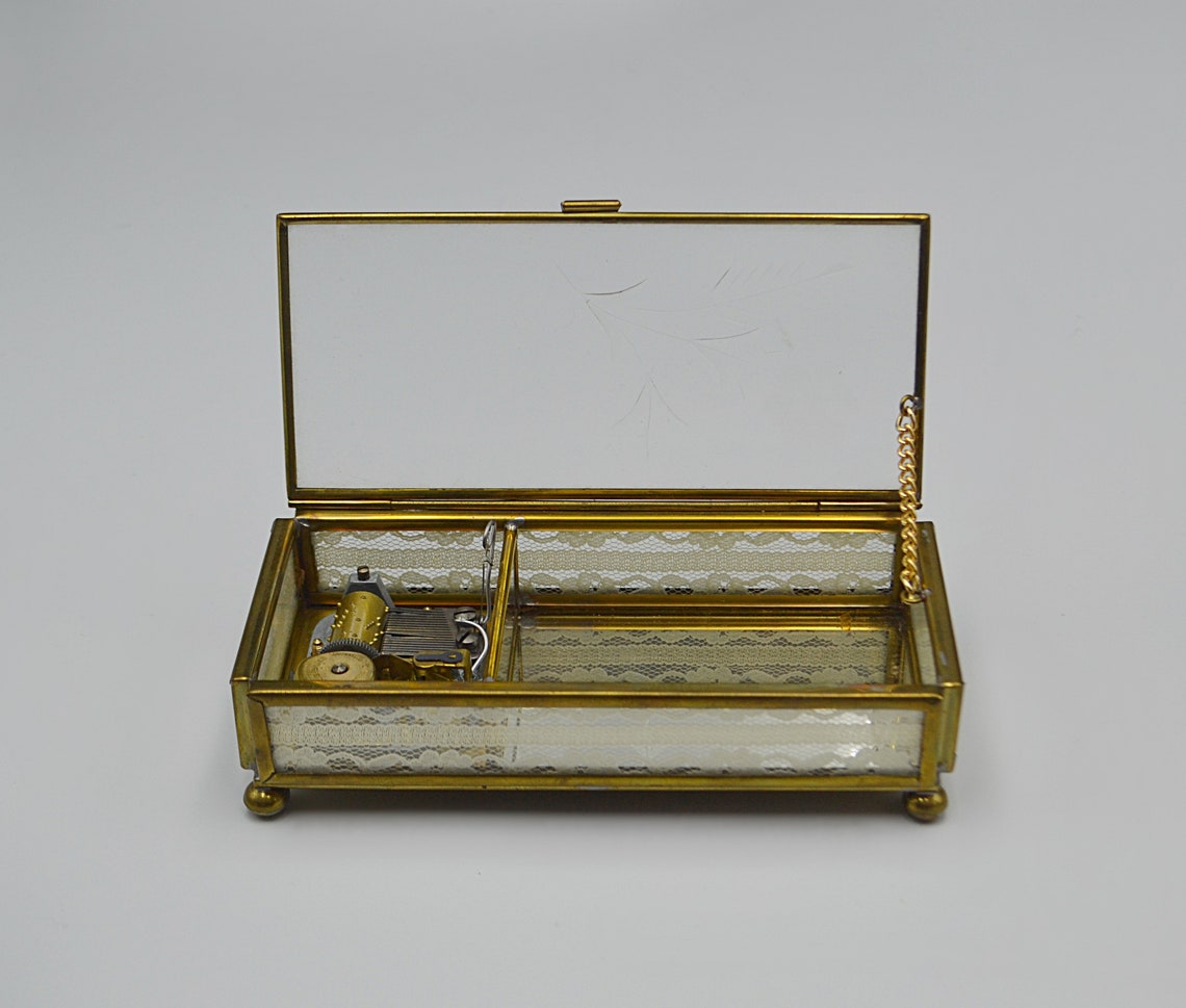 Reuge Glass Music Box Glass and Brass Ave Maria Gounod Etsy