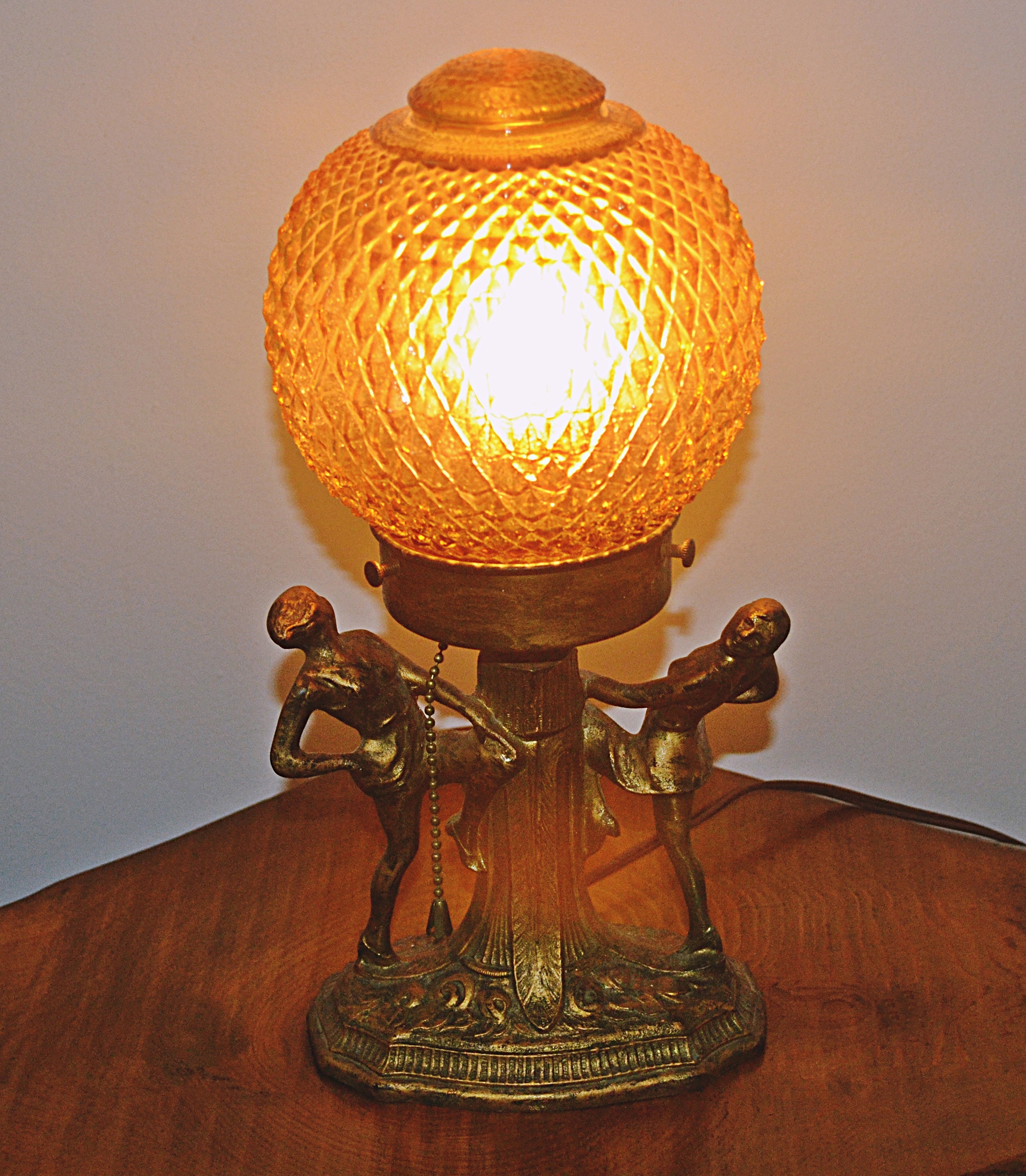 Art Deco Lamp, Dancing Girls Lamp, Vintage Spelter Lamp