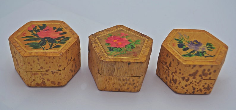 Lined Trinket Box Vintage Bamboo Ring Boxes