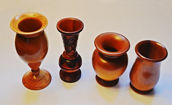 Four Wood Cabinet Vases Hand Turned Wood Hand Made By Etsy