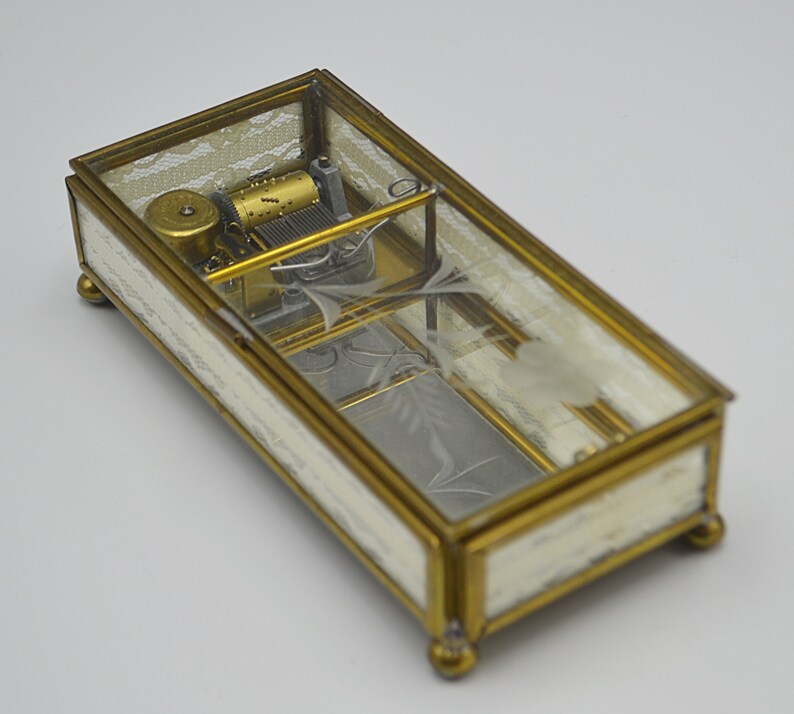 Reuge Glass Music Box Glass and Brass Ave Maria Gounod Etsy