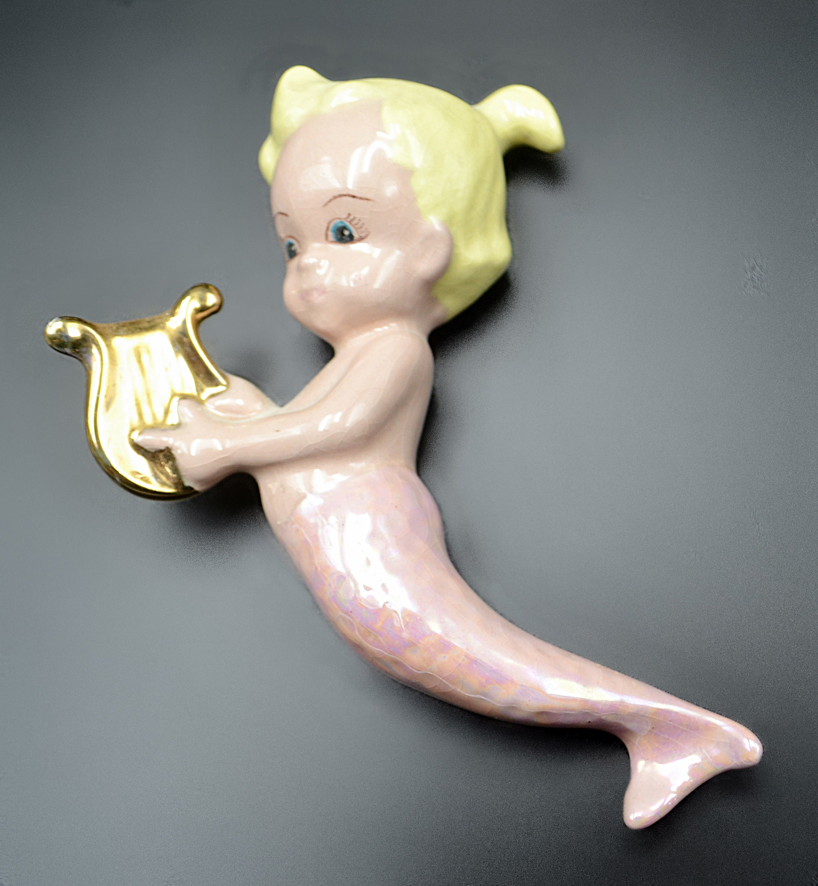 Mermaid Wall Plaques, Pink Luster Bathroom Decor