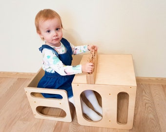 Set sedie cubo Montessori, set sedia e tavolo cubo, tavolo cubo Montessori, mobili Montessori