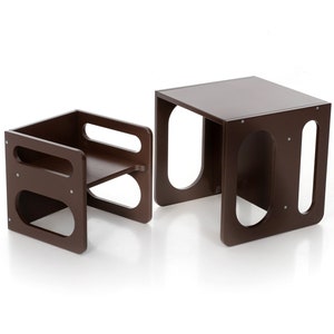 Set sedie cubo Montessori, set sedia e tavolo cubo, tavolo cubo Montessori, mobili Montessori Dark brown