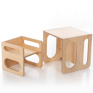 Set sedie cubo Montessori, set sedia e tavolo cubo, tavolo cubo Montessori, mobili Montessori Natural wood