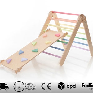 Adjustable Climbing Triangle: Pastel Rainbow Baltic Birch Wood