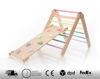 Adjustable Climbing Triangle: Pastel Rainbow Baltic Birch Wood