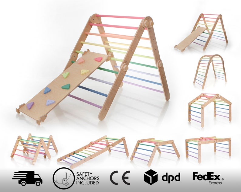 Pastel rainbow color Transformable climbing triangle, Adjustable climbing triangle, Rainbow climber, ladder climber image 1