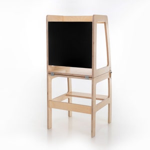 Foldable helper tower, Kitchen tower, Transformable helper tower with blackboard, Double colored Natural Wood