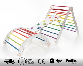 Rainbow color Transformable climbing triangle and arch, Adjustable climbing triangle, Rainbow climber, Triangle and arch set