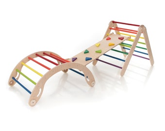 Adjustable Climbing Triangle: Rainbow Rocker Arch, Baltic Birch Wood