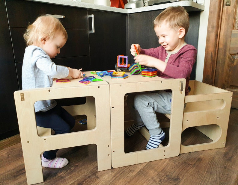 Kitchen helpers tower, Transformable kitchen tower, Foldable kitchen tower, Table and chair for children