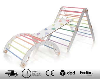 Pastel Rainbow color Transformable climbing triangle and arch, Adjustable climbing triangle, Rainbow climber, Triangle and arch set