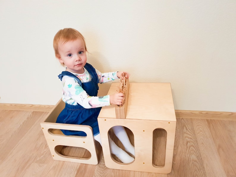 Set sedie cubo Montessori, set sedia e tavolo cubo, tavolo cubo Montessori, mobili Montessori immagine 1