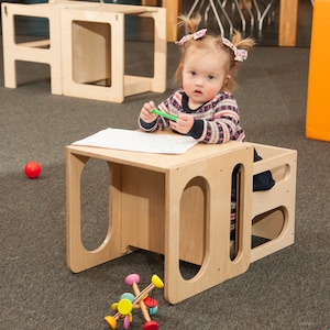 Set sedie cubo Montessori, set sedia e tavolo cubo, tavolo cubo Montessori, mobili Montessori immagine 3