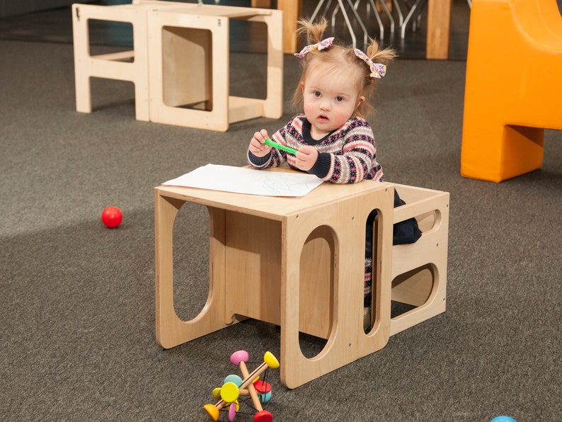 Set sedie cubo Montessori, set sedia e tavolo cubo, tavolo cubo Montessori, mobili Montessori immagine 3