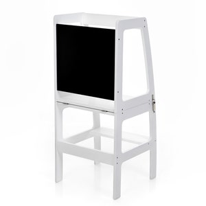 Foldable helper tower, Kitchen tower, Transformable helper tower with blackboard, Double colored White