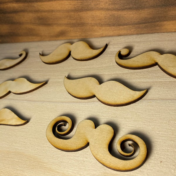 Wooden Mustache Laser Cut, 7 different Styles, 2.5" - 8" available Crafts