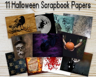 Halloween Digital paper pages scrapbook paper pack of 11 printable, instant download, creepy, background, junk journal