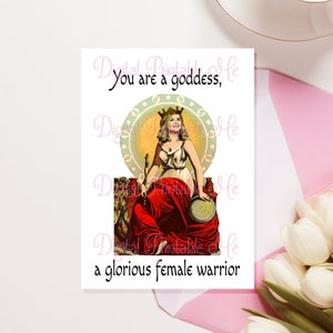 Printable Galentine's Day Card, goddess warrior, friendship, printable valentines day cards, galentines, Leslie knope encouragement image 1