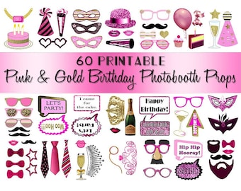 Birthday Photo Booth Props Black  Gold  60 Adult Classy Glitter Printable Instant Download party  game photo props photobooth prop