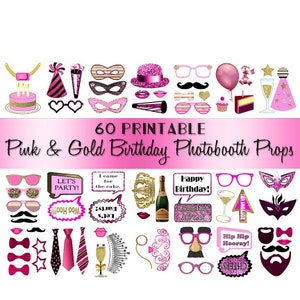 Birthday Photo Booth Props Black  Gold  60 Adult Classy Glitter Printable Instant Download party  game photo props photobooth prop