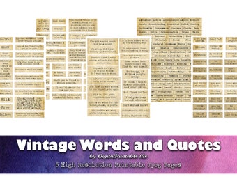 Vintage Words, Quotes Pack, Aged Sayings, Type Tea stained, Inspiration Sarcastic, Magic JPEG printable, junk journal kit ephemera scrapbook