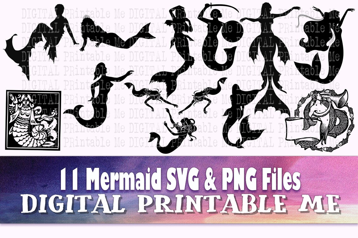 Mermaid Svg Silhouette Bundle PNG Clip Art 11 Digital - Etsy
