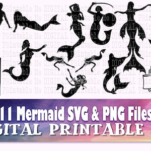 Meerjungfrau Svg, Silhouette Bundle, PNG, ClipArt, 11 digital, Fantasy, Frauen, Sirene, Illustration, Zeichnung, Grafik-Vektor