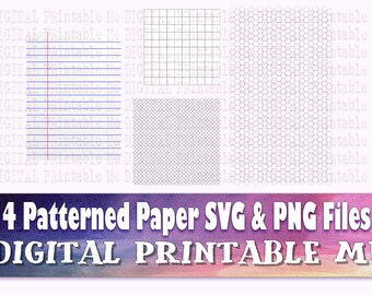 Stationary SVG PNG, 4 Images, Clip Art Pack, Ruled paper, Lined writing, graph sheet, honeycomb, patterned template, blank school notepaper