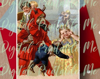 Merry Krampus Card Printable, Krampus Card, 5x7 Gruss vom Krampus Vintage Style Holiday Card, Krampuskarten, alternative, dark christmas