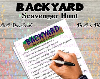 Backyard Scavenger Hunt Printable, Backyard, Game, scavenger hunt for kids, adult Party activity, Spring, selfie download Activities