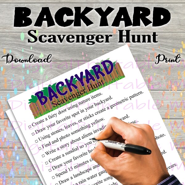 Backyard Scavenger Hunt Printable, Backyard, Game, chasse au trésor pour les enfants, adulte Party activity, Spring, selfie download Activités