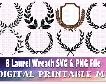 LorbeerKranz svg, Silhouette Bundle, 8, runder Rand, Kreis, Blätter, Olivenzweig PNG, Clip Art, Rahmen, Vektor, Plotterdatei