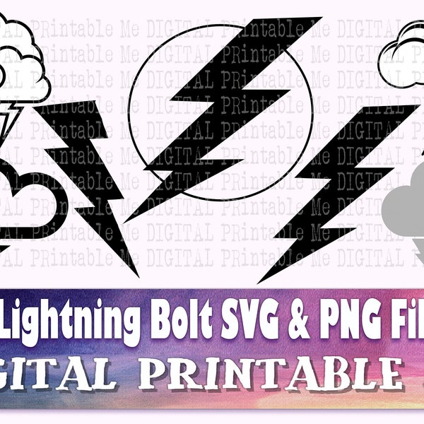 Lightning Bolt SVG, thunder cloud silhouette bundle, 7 images, PNG clip art pack, vector, cutting, flash, weather, thunderstorm