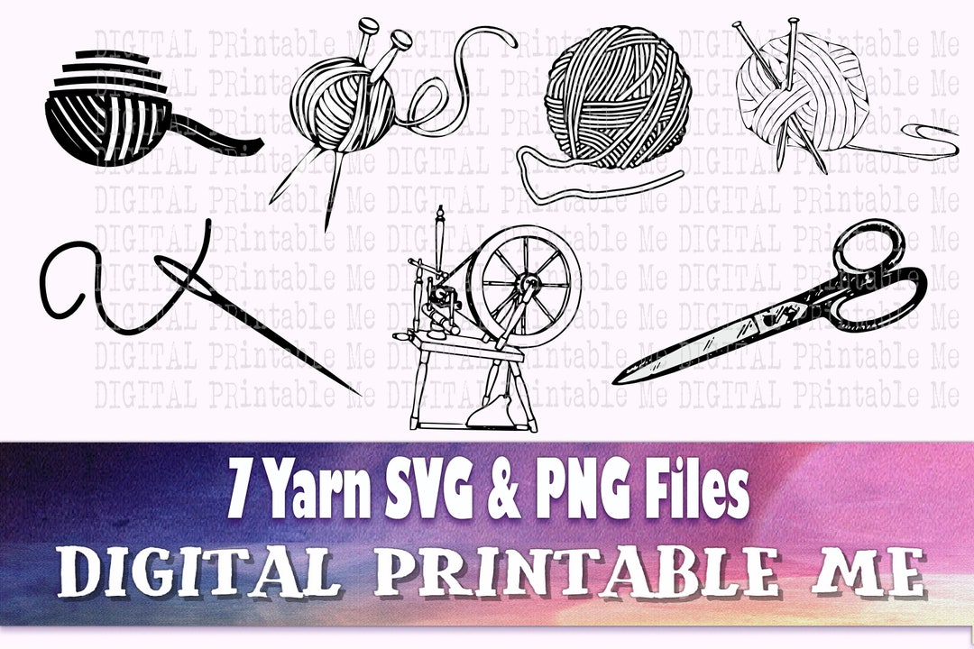 Knitting SVG Bundle, Silhouette PNG, Ball of Yarn Clip Art Pack, 7 Cut ...