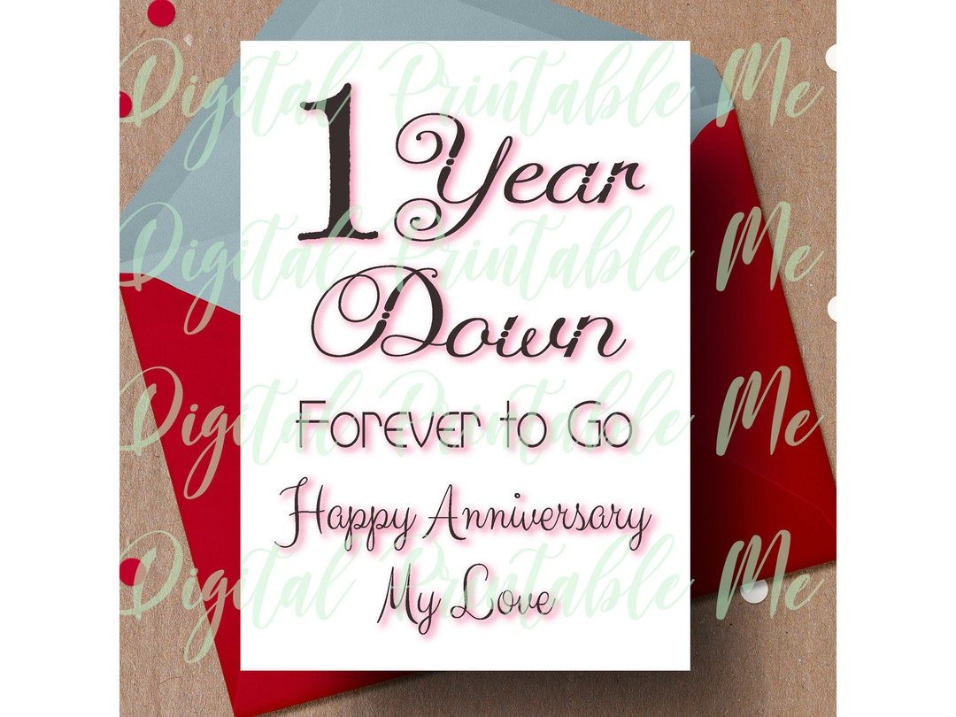 1st Anniversary Card, Printable First Anniversary Card, One Year