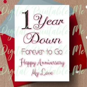Tarjeta del 1er aniversario, tarjeta de primer aniversario imprimible, tarjeta de aniversario de un año, descarga instantánea, tarjeta de aniversario de último minuto para siempre