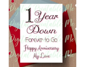 1st anniversary Card, printable first anniversary card, one year anniversary card, instant download, last minute anniversary card forever